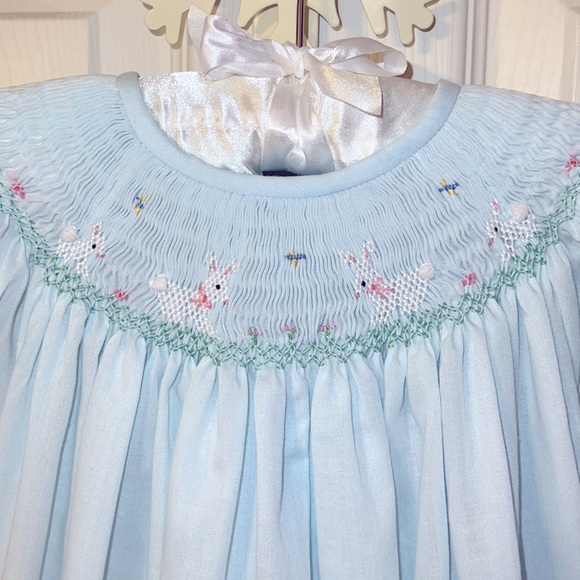 Bow Peep girls 4T smock Easter Bunnies powder blue dress. - Picture 2 of 5
